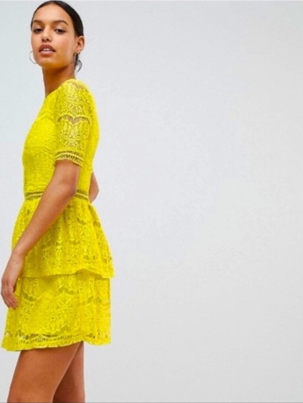 Missguided Chartreuse Lace Fit & Flare Dress Size US 10